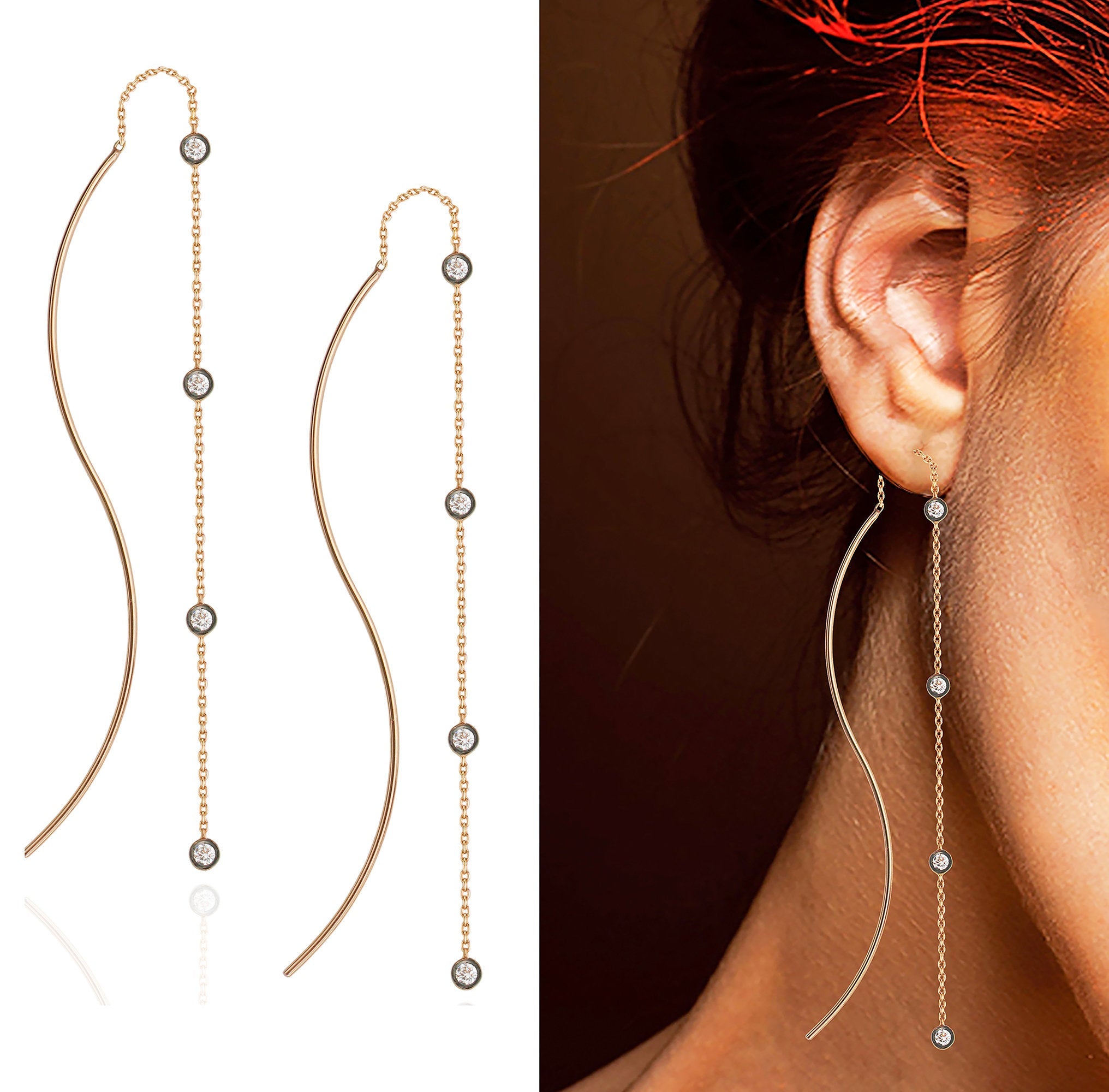 Threader Earrings Chain Earrings Rose Gold Earring Rose Gold 