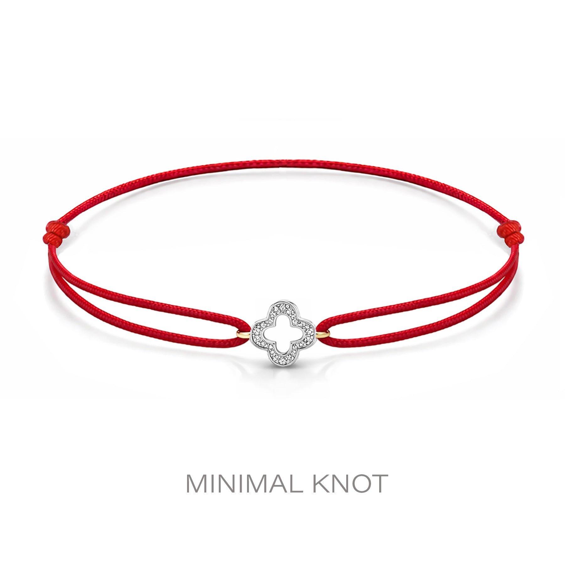 14K Solid Gold Diamond Clover Red String Cord Bracelet