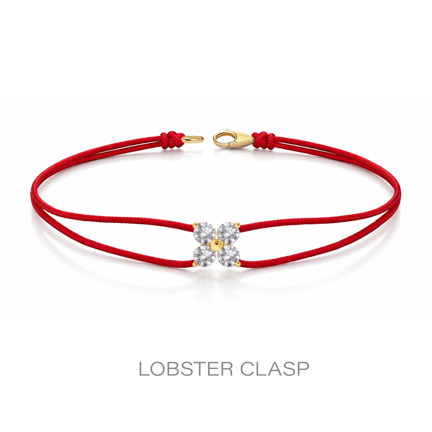 14K Solid Gold Cluster Diamond Red String Bracelet Kabbalah Good Luck Protection