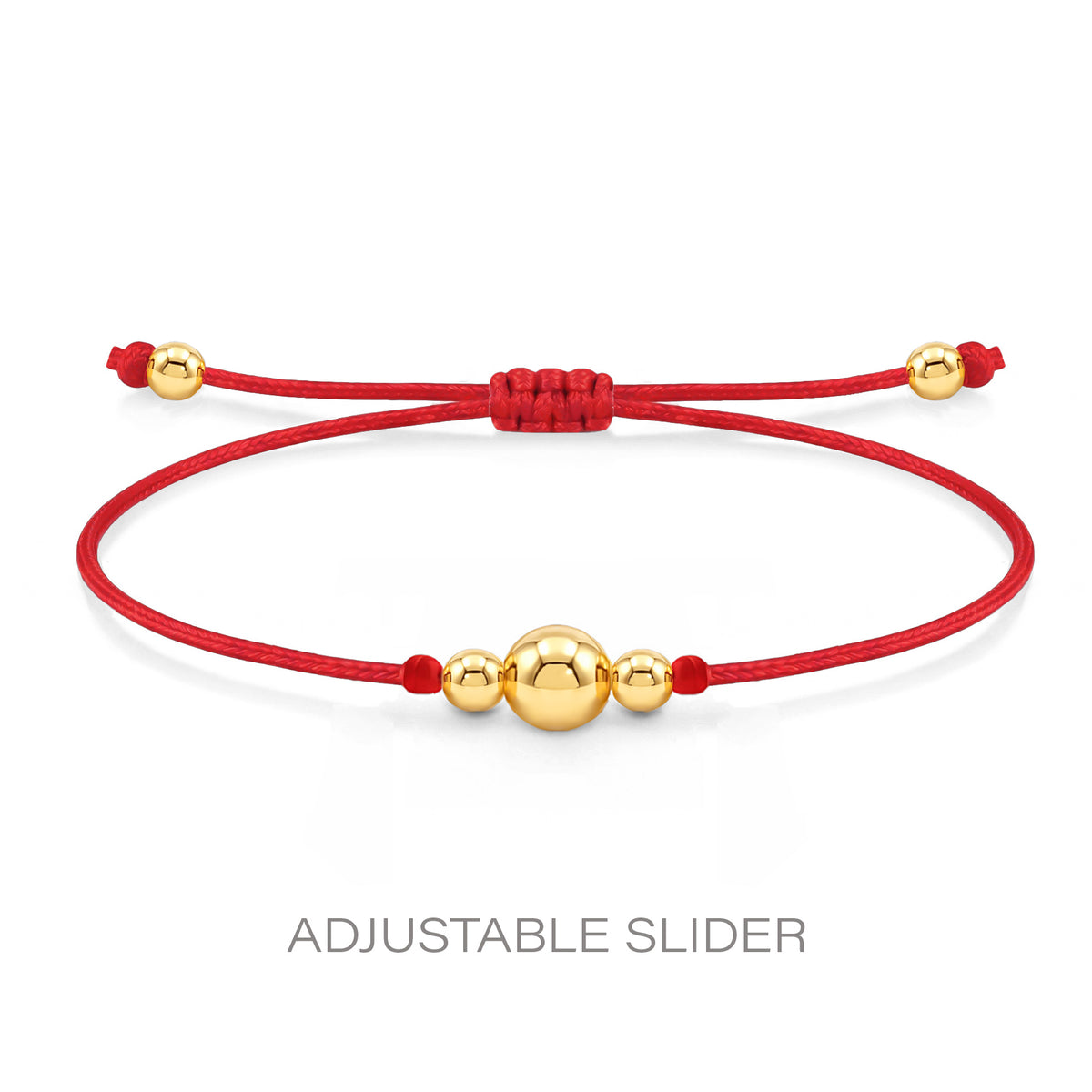 14K Solid Gold Beaded Red String Bracelet Kabbalah Good Luck Protection