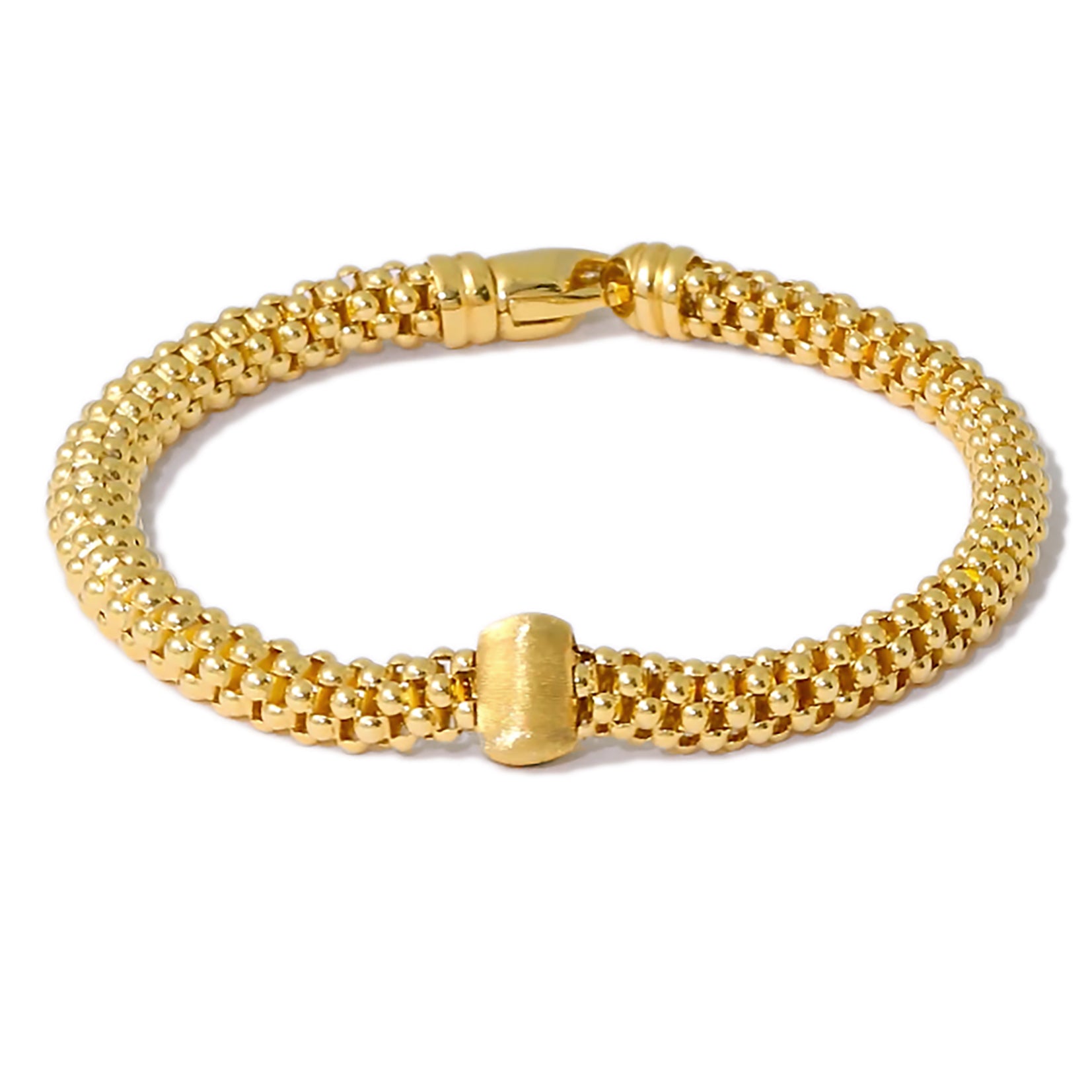 14K Solid Gold Chunky Popcorn Mesh Chain Bracelet – Italian Made