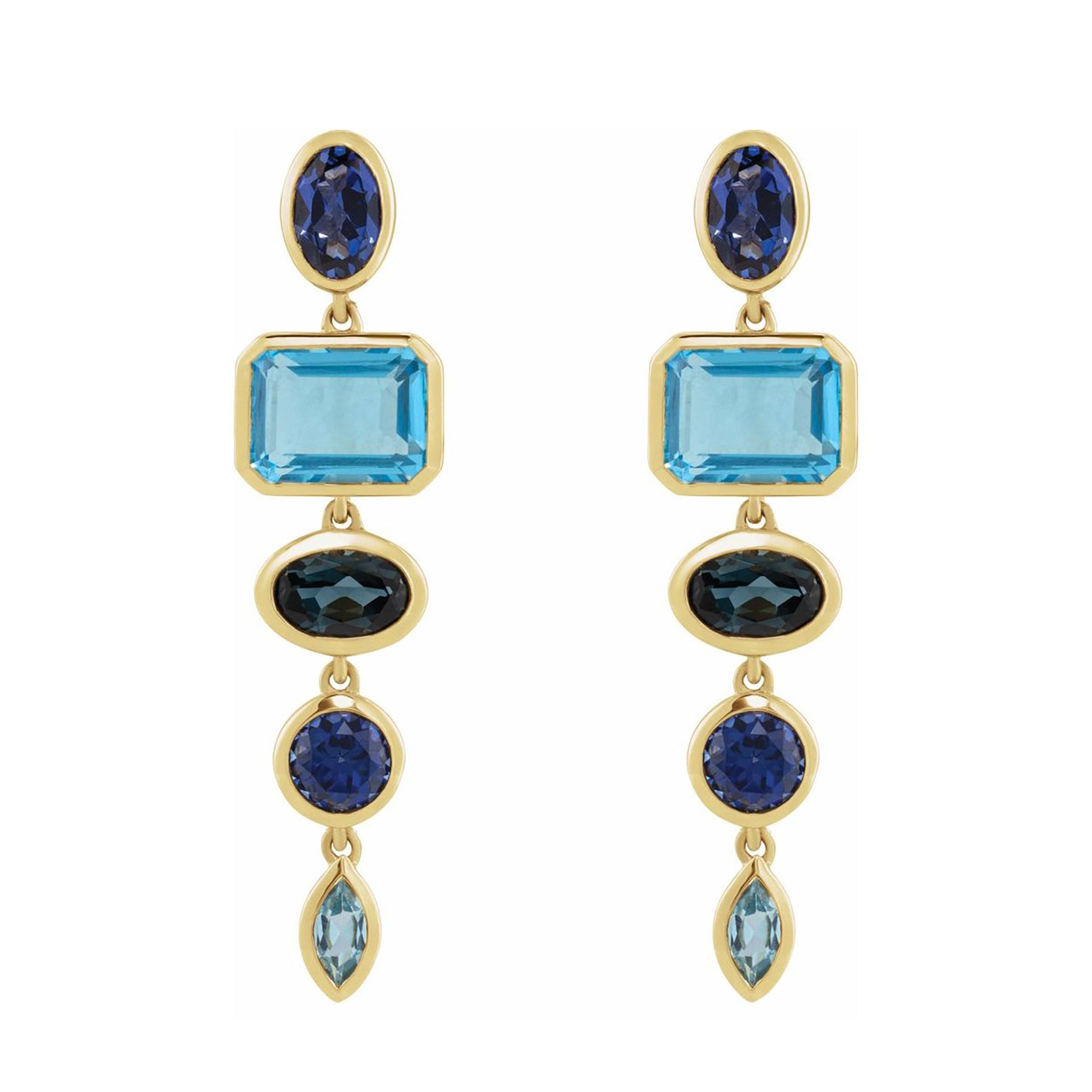 London Blue Topaz Dangle Earrings 14k Solid Gold