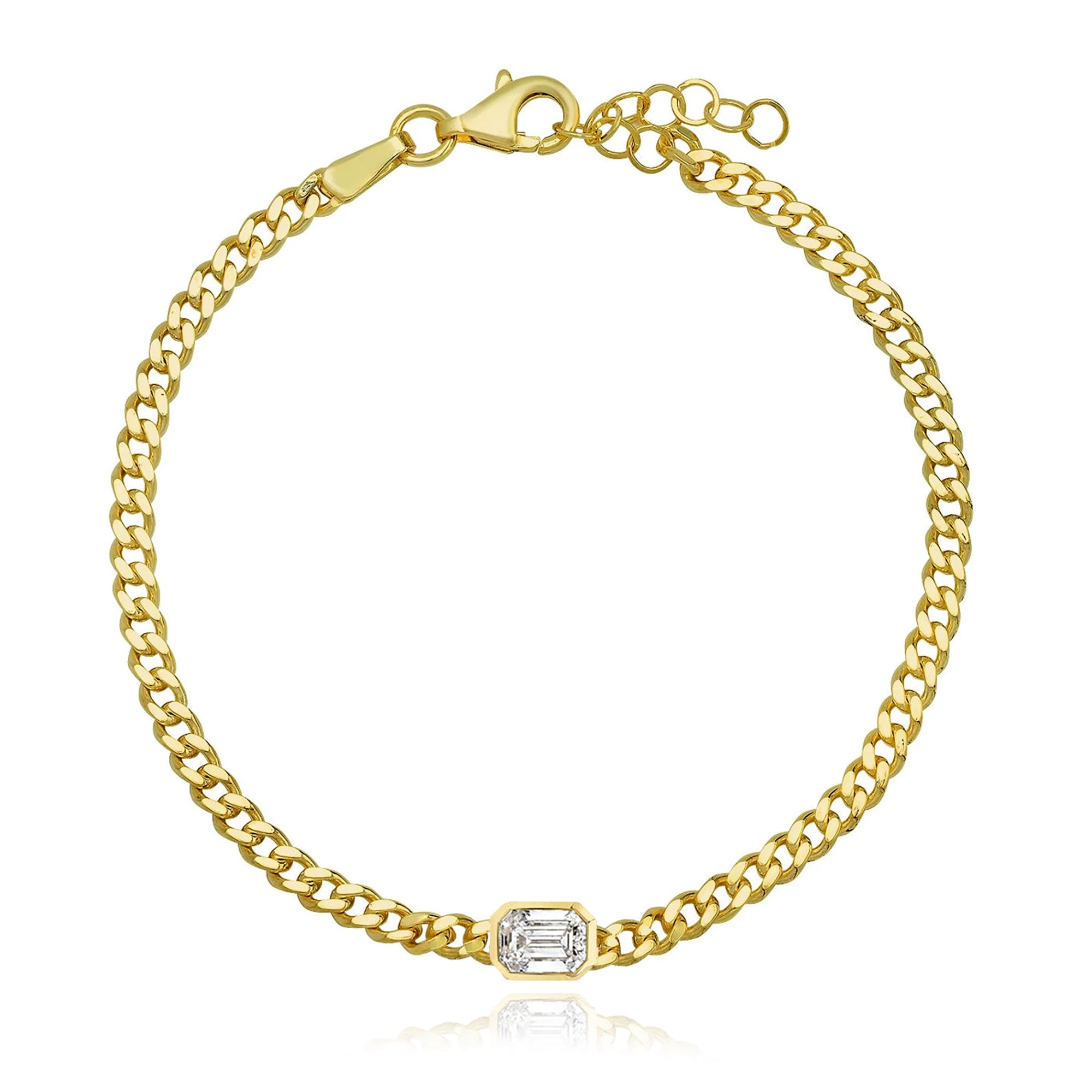 14k Gold Round Bezel Diamond Cuban Link Chain Bracelet