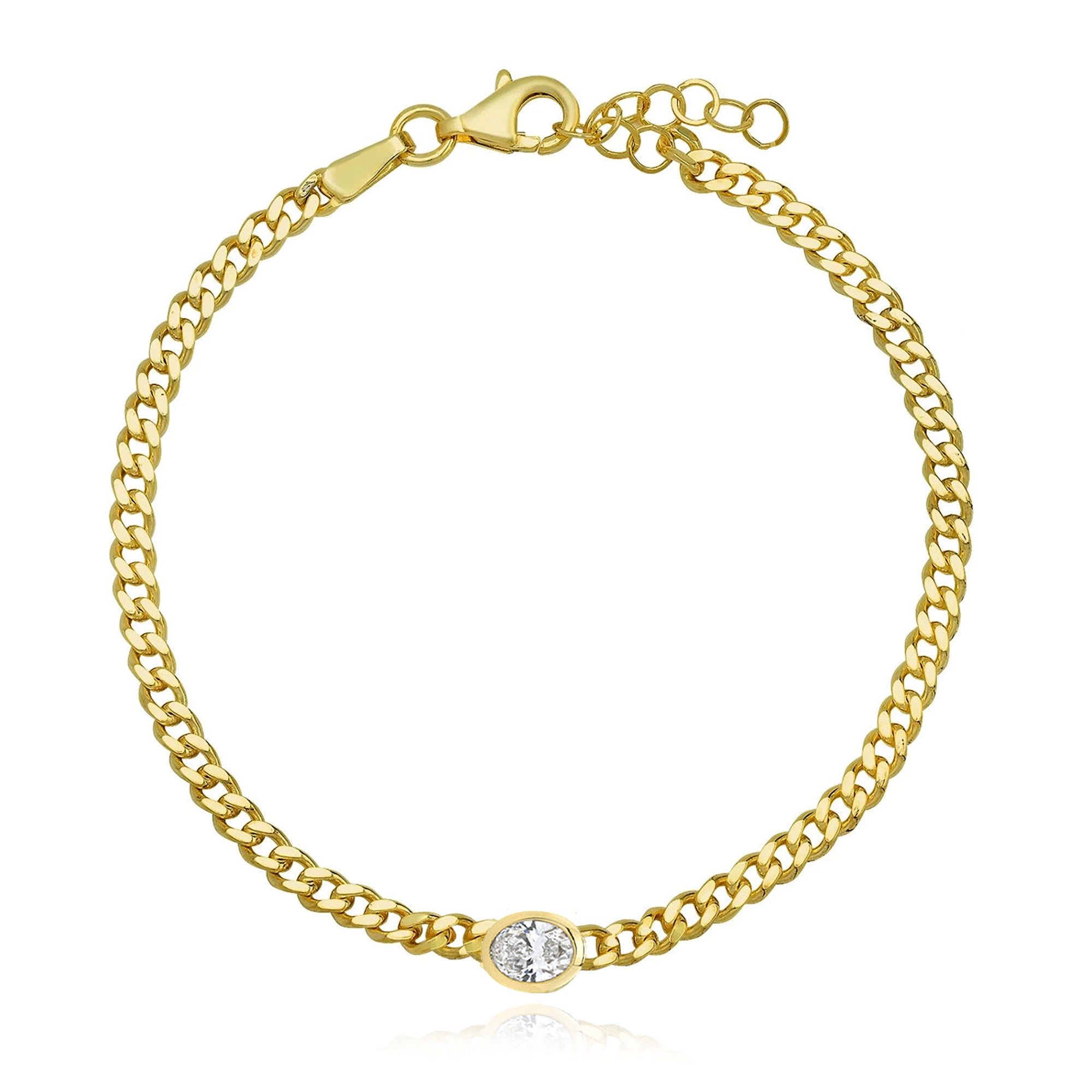 14k Gold Round Bezel Diamond Cuban Link Chain Bracelet