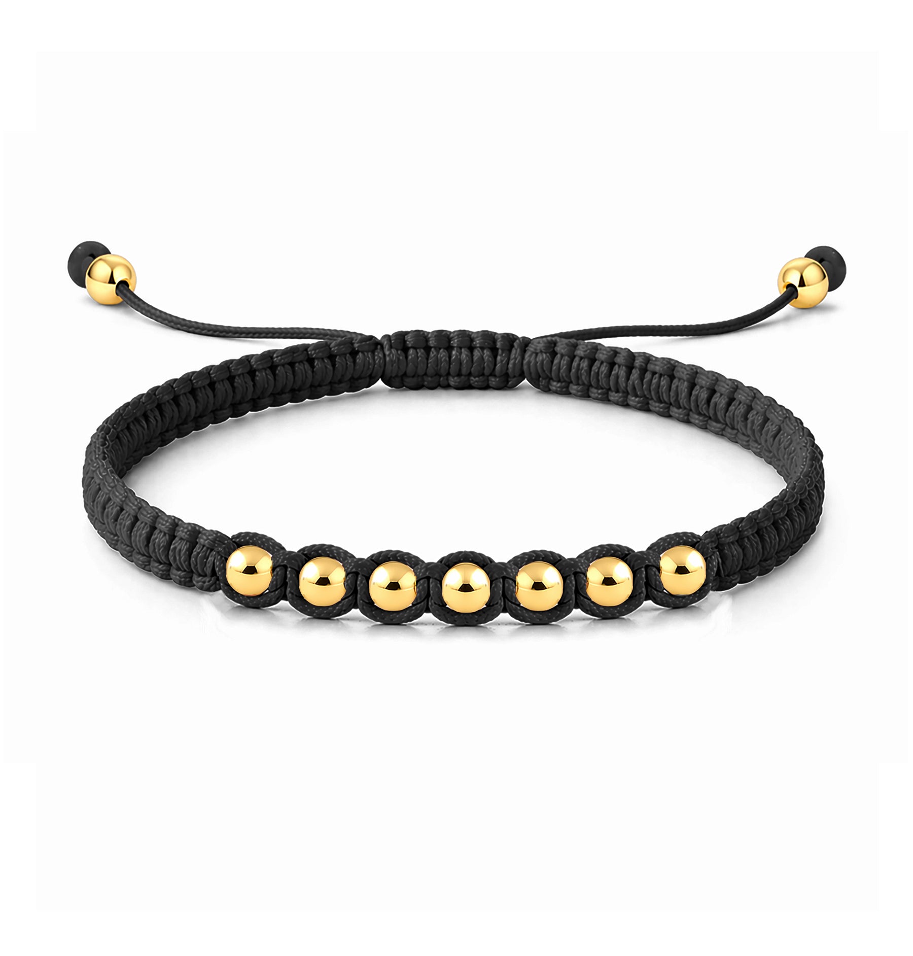 14k Solid Gold 7 Day Good Luck Black String Bracelet for Women, Men